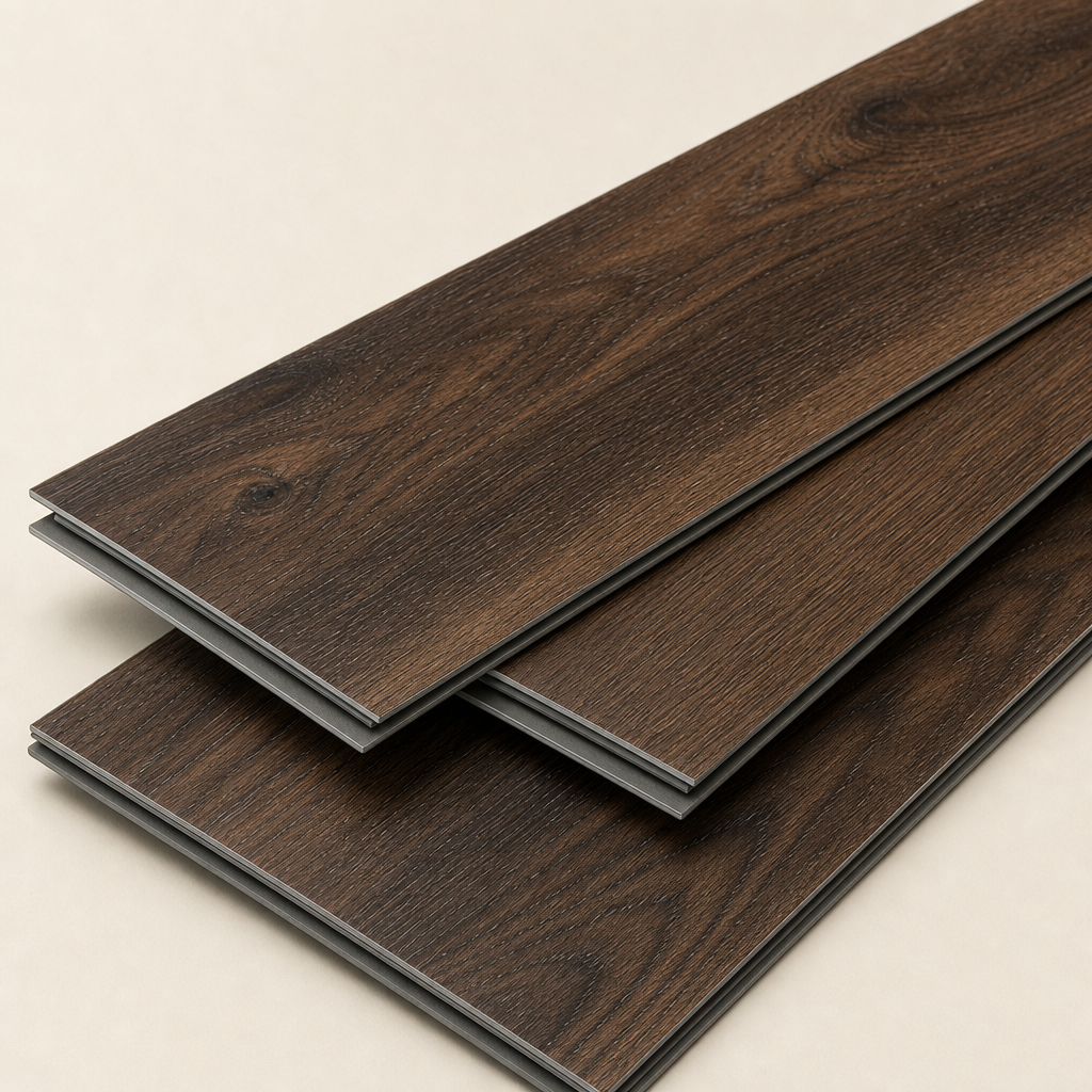 Heritage Walnut luxury vinyl plank flooring sample boards